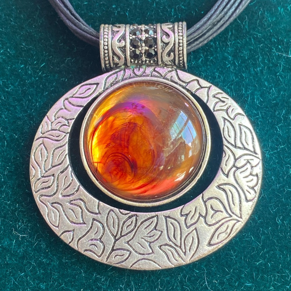 Lia Sophia Multi-Strand Black Cord Necklace with Amber Glass Pendant - Picture 9 of 9